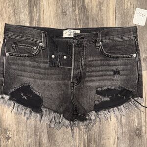 Free People Charcoal Frayed Jean Shorts